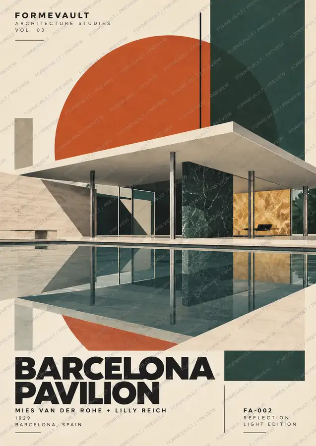 Barcelona Pavilion — Reflection, edición clara con marca de agua FORMEVAULT / PREVIEW.