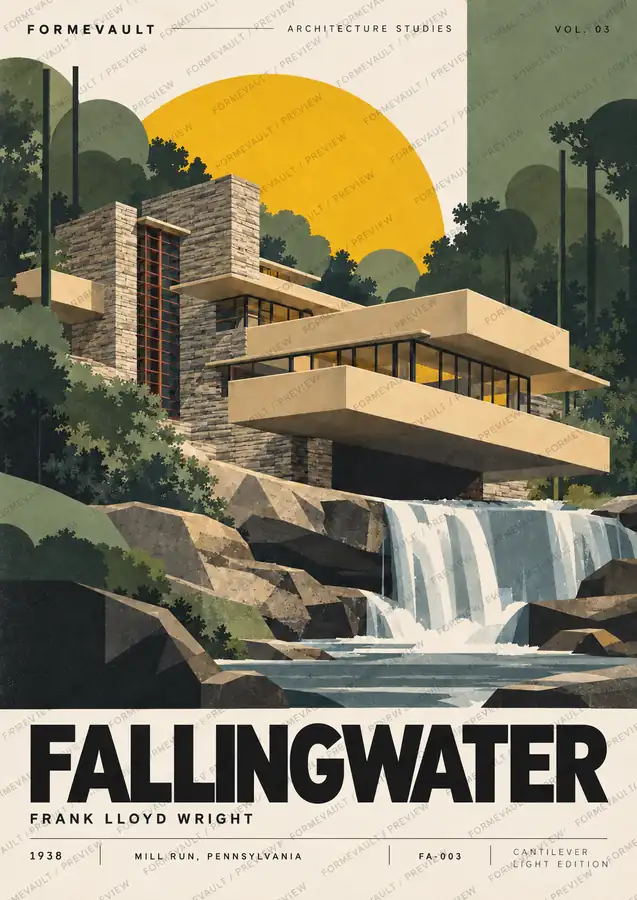 Fallingwater — Cantilever, edición clara con marca de agua FORMEVAULT / PREVIEW.