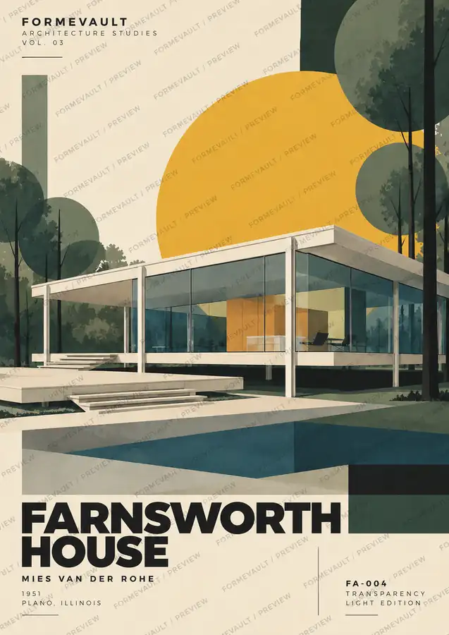 Farnsworth House — Transparency, edición clara con marca de agua FORMEVAULT / PREVIEW.