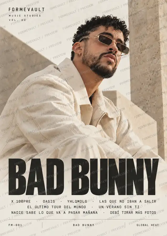 Bad Bunny — GLOBAL HEAT / FM-001, edición clara con marca de agua FORMEVAULT.