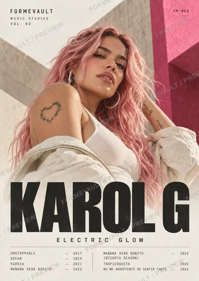 Karol G — ELECTRIC GLOW / FM-003, edición clara con marca de agua FORMEVAULT.